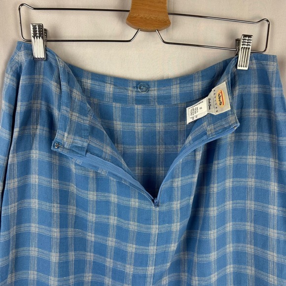 Talbots Petite 100% Irish Linen Blue Plaid Faux Wrap Maxi‎ Skirt Size 12 Vintage - Picture 7 of 9